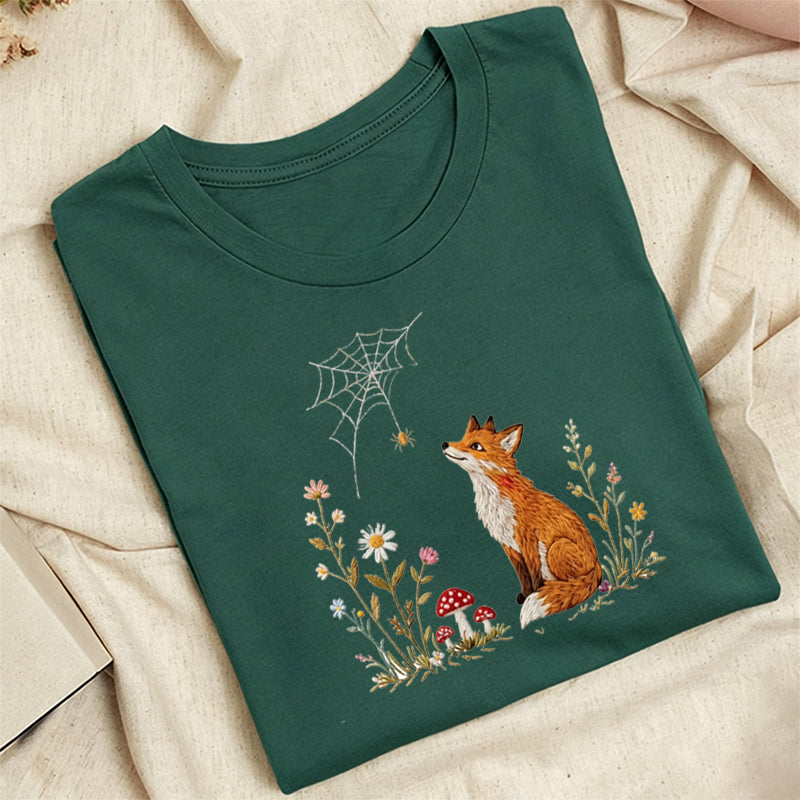 Embroidered Fox Cottagecore Classic Adult Unisex Crew Neck T-Shirt