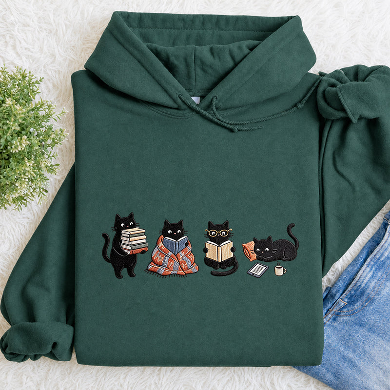 Embroidered Bookish Black Cats Classic Adult Unisex Hoodie
