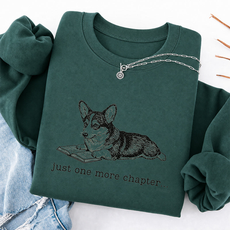 Embroidered One More Chapter Corgi Classic Crewneck Sweatshirt