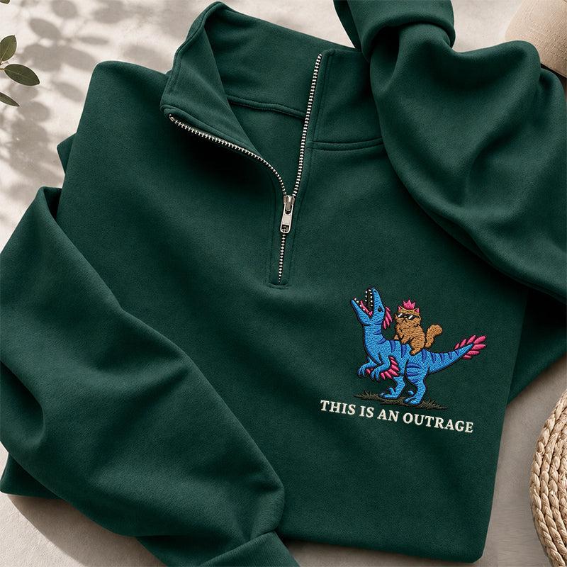 Embroidered This Is An Outrage Book Lover Classic Quarter Zip Sweatshirt