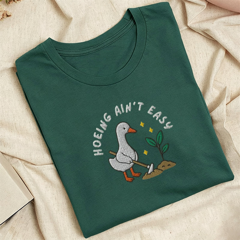 Embroidered Hoeing Ain't Easy Classic Adult Unisex Crew Neck T-Shirt