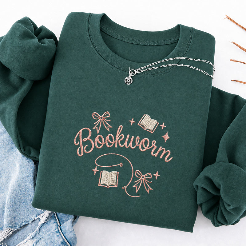 Embroidered Funny Bookworm Classic Crewneck Sweatshirt