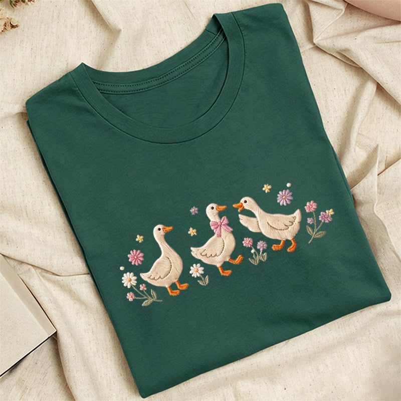 Embroidered Floral Goose Classic Adult Unisex Crew Neck T-Shirt