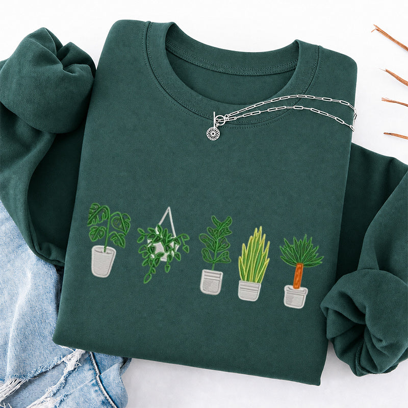 Embroidered Houseplant Classic Crewneck Sweatshirt
