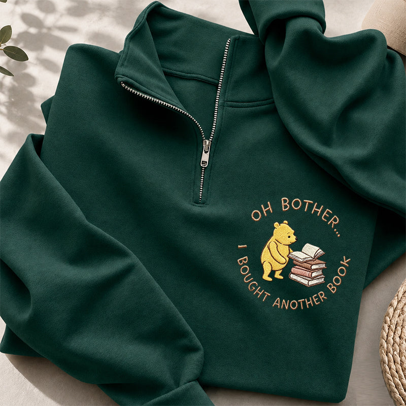 Embroidered Funny Bear Reading Books Classic Quarter Zip Sweatshirt
