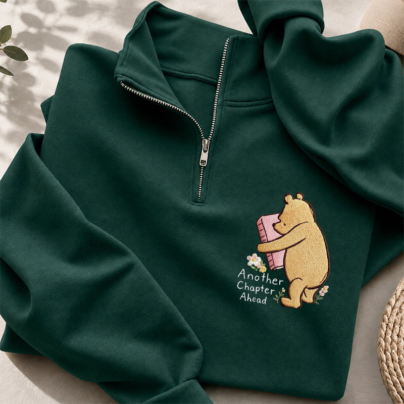 Embroidered Reading Bear Another Chapter Classic Quarter Zip Sweatshirt