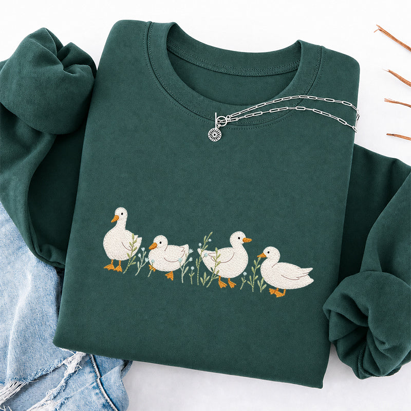 Embroidered Floral Ducks Classic Crewneck Sweatshirt