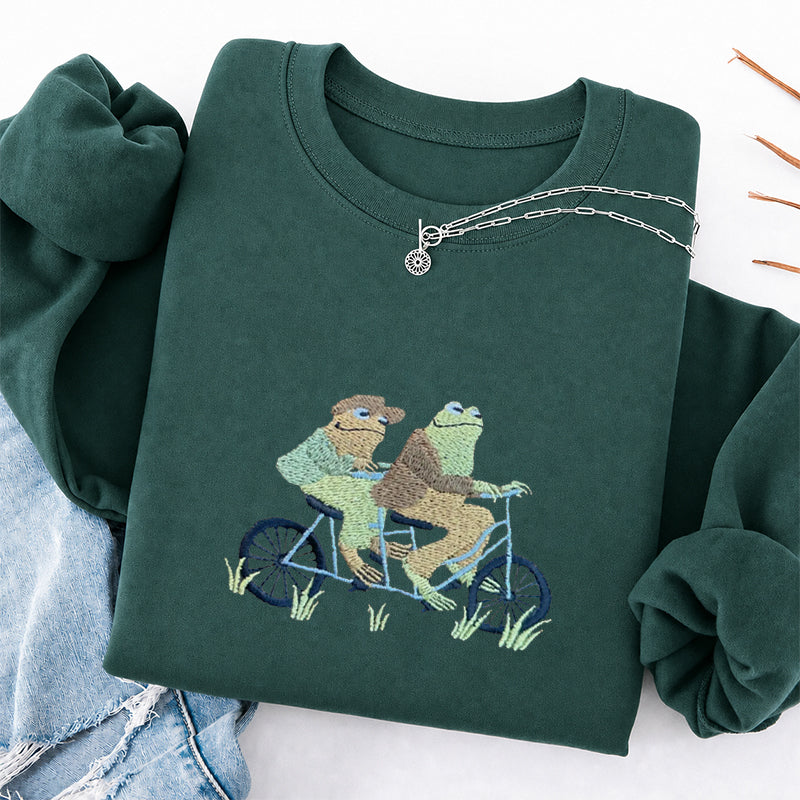 Embroidered Frogs Riding A Bike Classic Crewneck Sweatshirt
