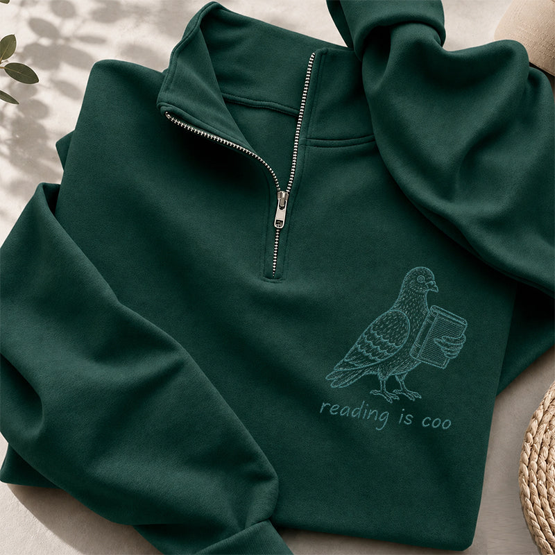 Embroidered Reading Is Coo Classic Quarter Zip Sweatshirt