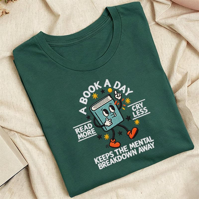 Embroidered A Book A Day Classic Adult Unisex Crew Neck T-Shirt