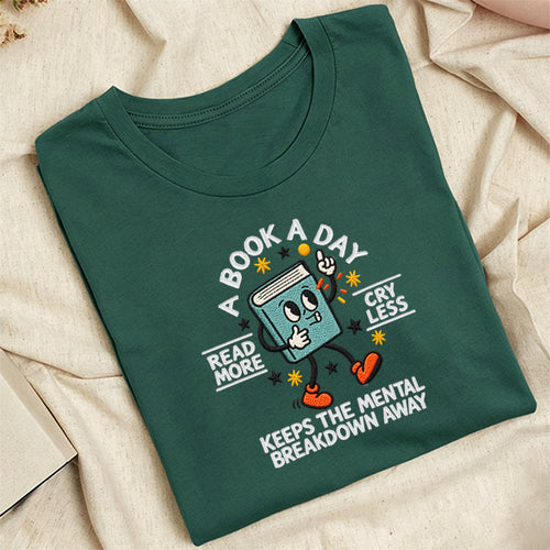 Embroidered A Book A Day Classic Adult Unisex Crew Neck T-Shirt