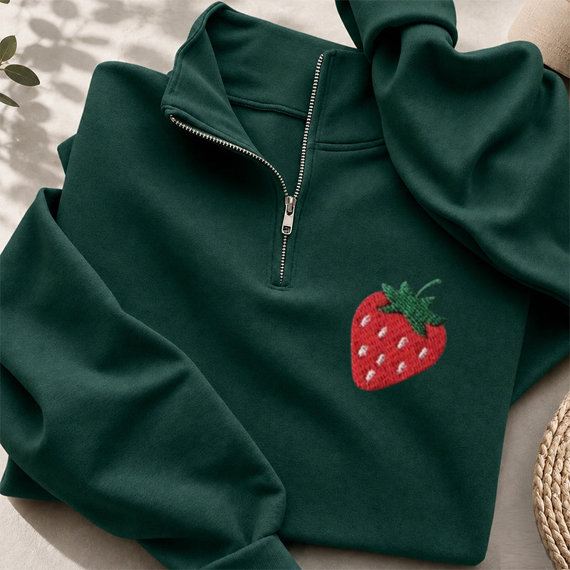 Embroidered Strawberry Classic Quarter Zip Sweatshirt