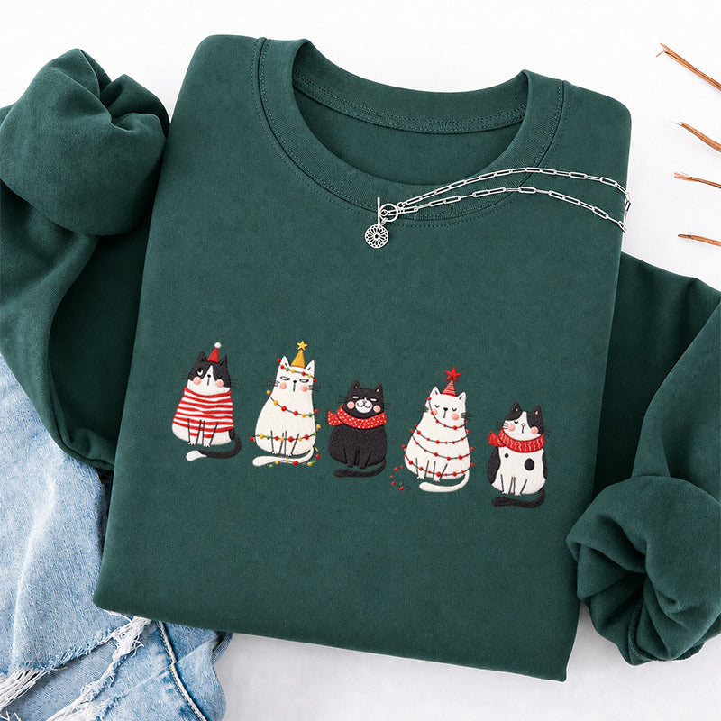 Embroidered Cute Cat Christmas Classic Crewneck Sweatshirt