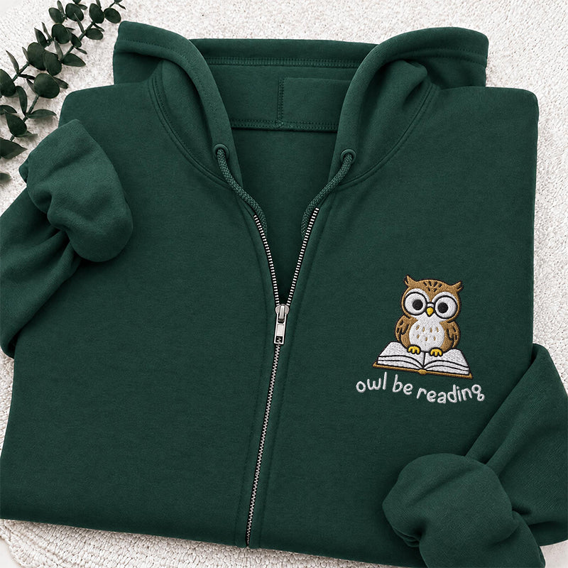 Embroidered Owl Be Reading Classic Full Zip Hoodie