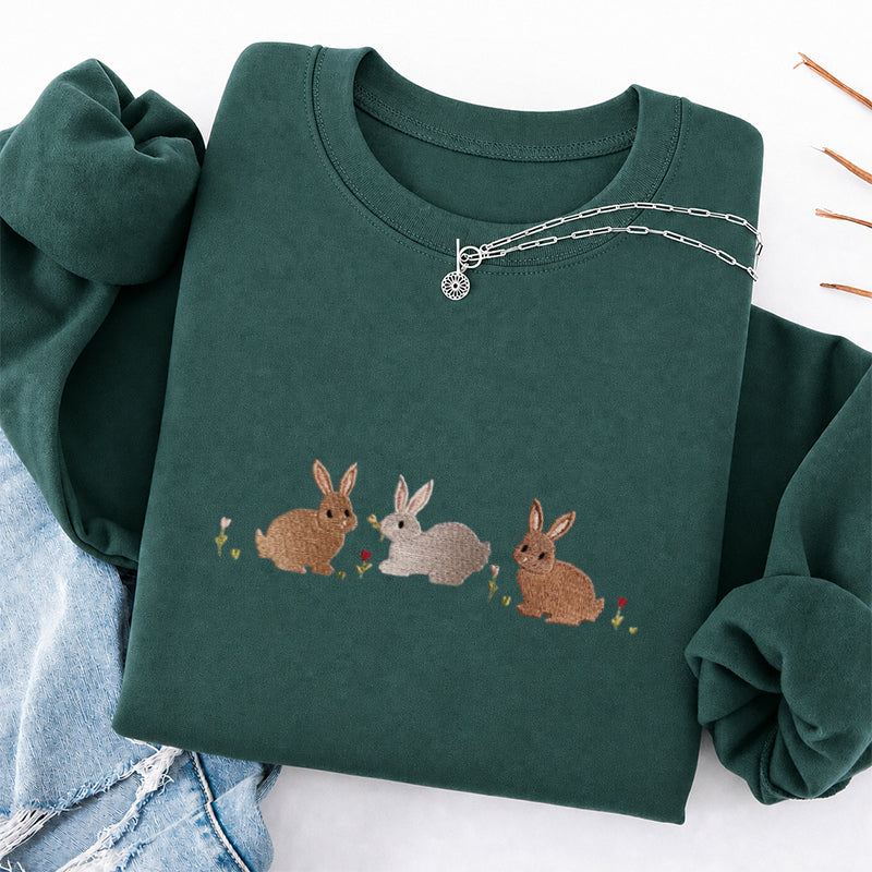 Embroidered Three Bunnies Classic Crewneck Sweatshirt