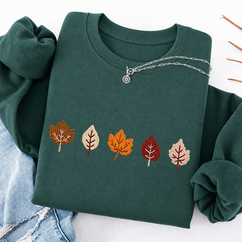 Embroidered Fall Leaves Classic Crewneck Sweatshirt