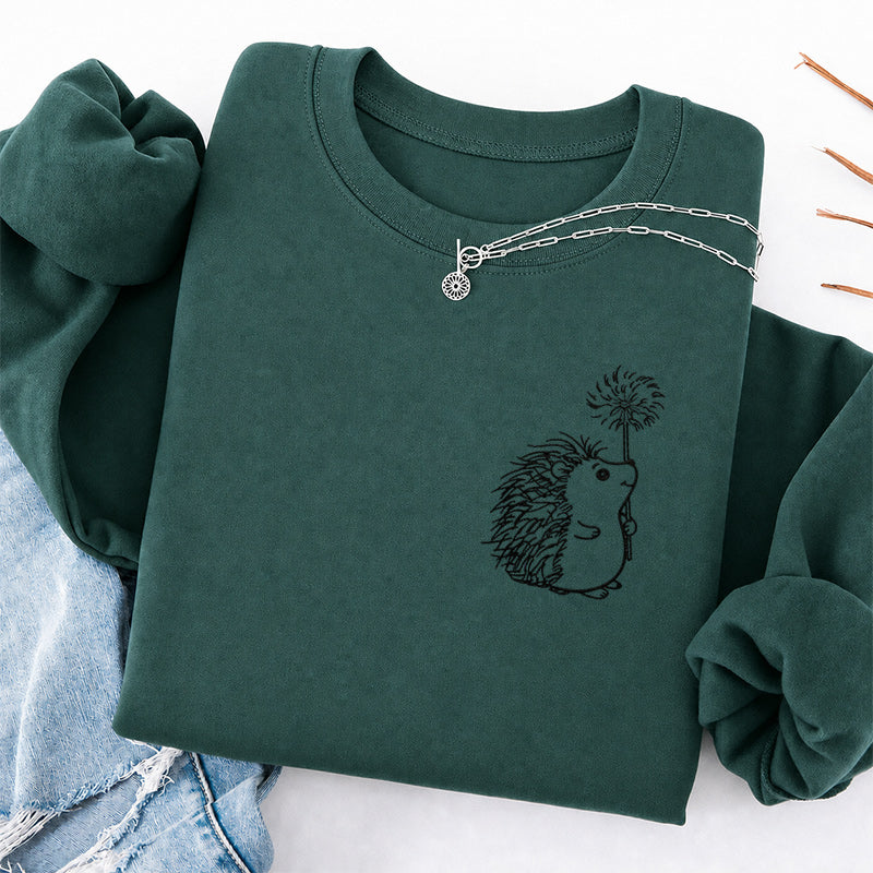 Embroidered Hedgehog Dandelion Classic Crewneck Sweatshirt