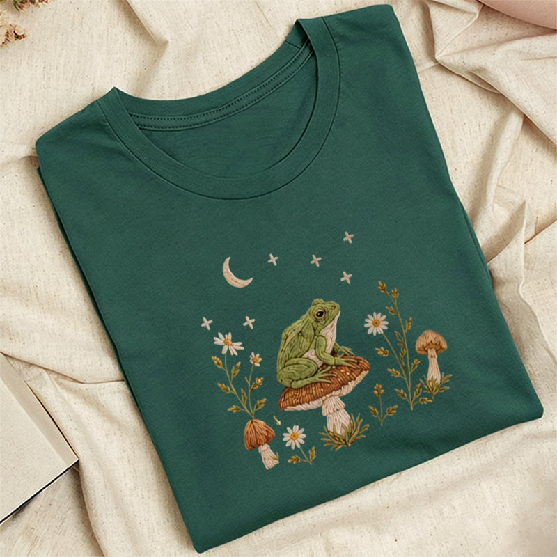 Embroidered Frog Mushroom Classic Adult Unisex Crew Neck T-Shirt