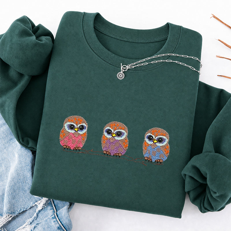 Embroidered Cute Owl Classic Crewneck Sweatshirt