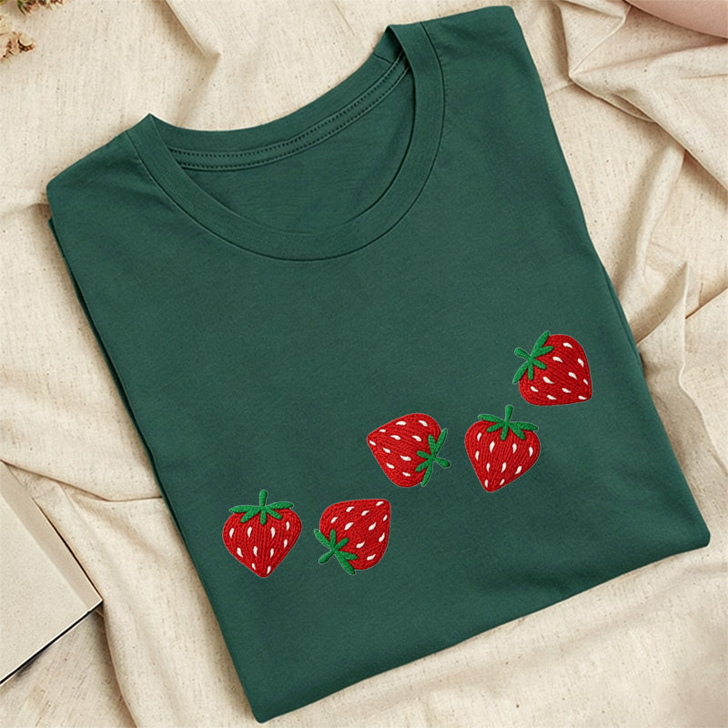 Embroidered Strawberry Classic Adult Unisex Crew Neck T-Shirt