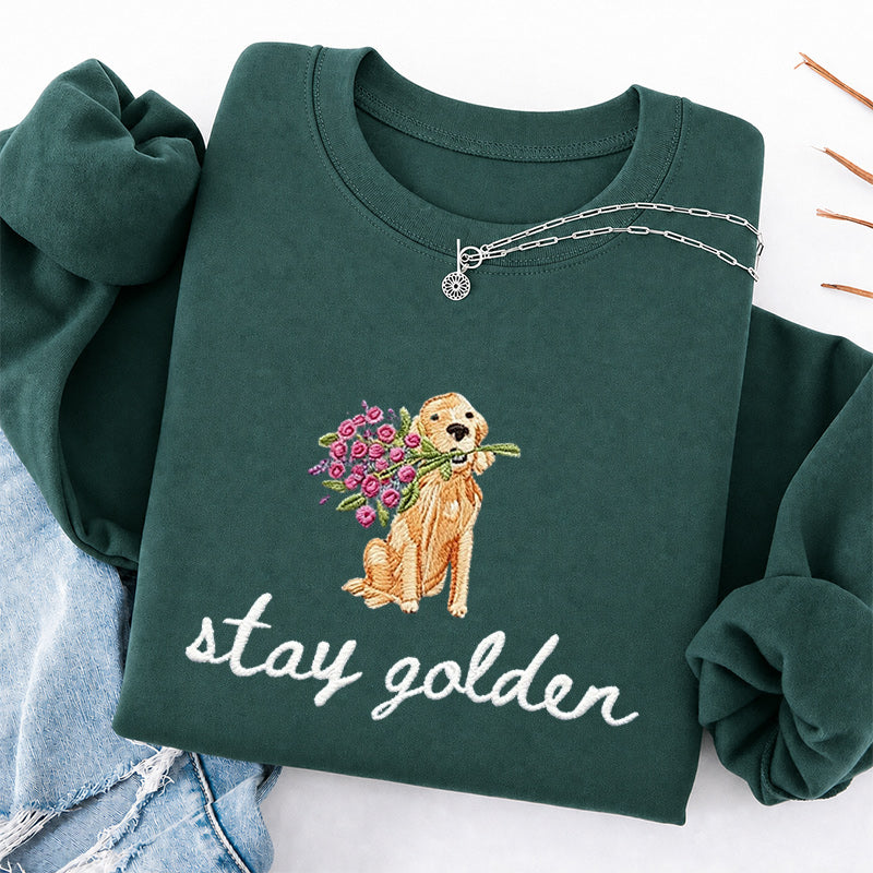 Embroidered Stay Golden Classic Crewneck Sweatshirt