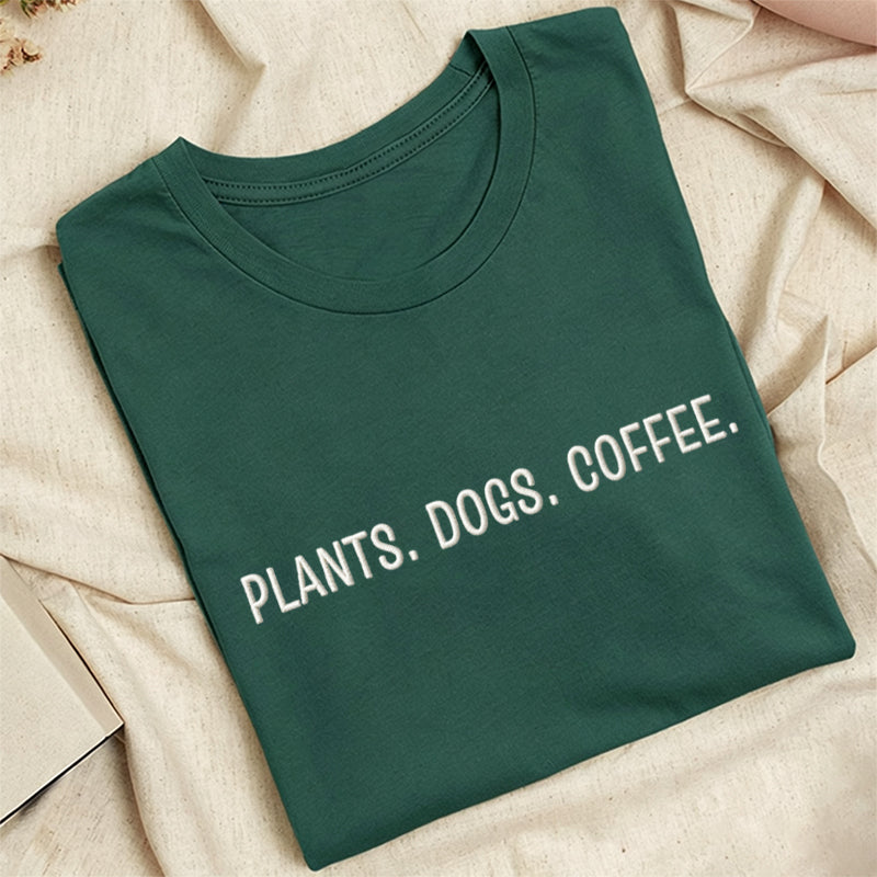 Embroidered Plant Dog Coffee Classic Adult Unisex Crew Neck T-Shirt