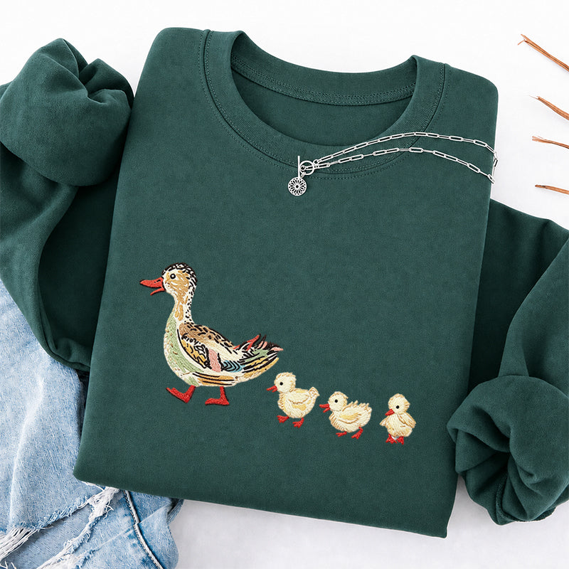 Embroidered Art Mama Duck And Ducklings Classic Crewneck Sweatshirt