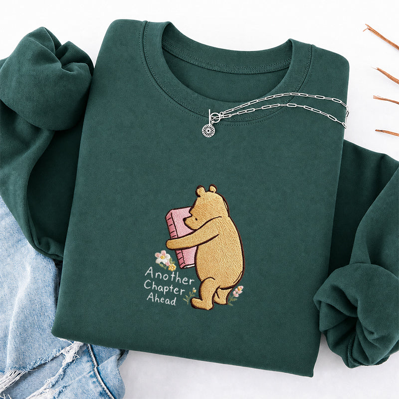 Embroidered Reading Bear Another Chapter Classic Crewneck Sweatshirt
