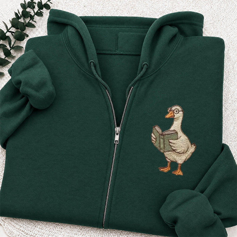 Embroidered Reading Goose Classic Adult Unisex Full Zip Hoodie
