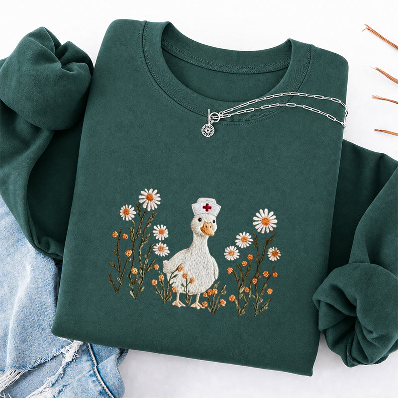 Embroidered Daisy Nurse Goose Classic Crewneck Sweatshirt
