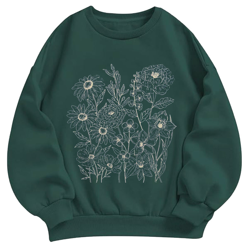Wildflower Botanical Sketch Classic Adult Unisex Crewneck Sweatshirts