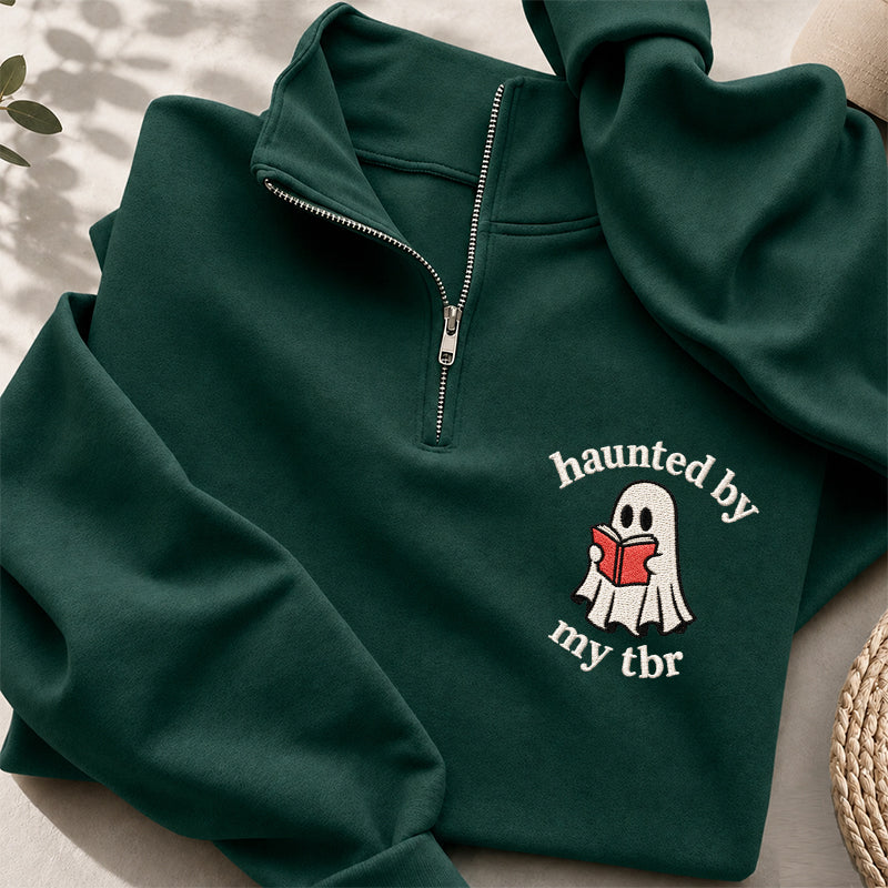 Embroidered Haunted By My TBR Classic Quarter Zip Sweatshirt