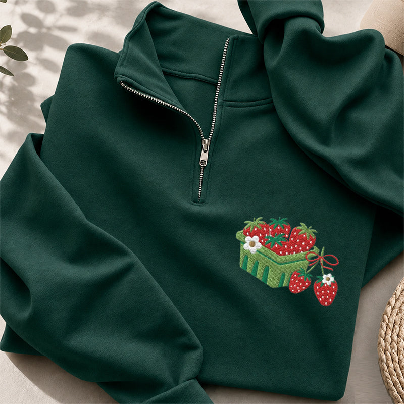 Embroidered Strawberry Blanket Classic Quarter Zip Sweatshirt