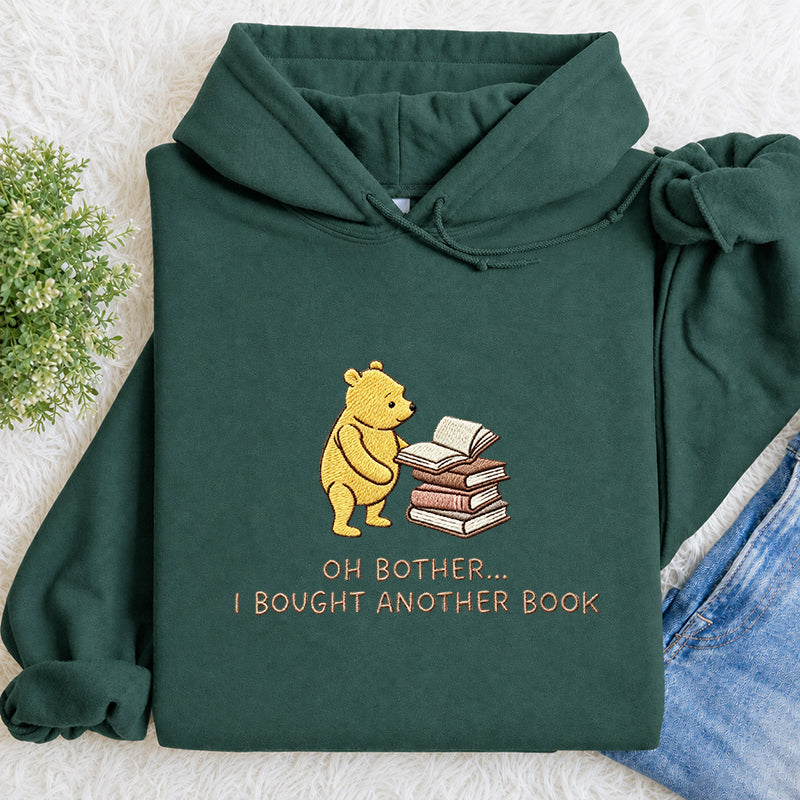 Embroidered Funny Bear Reading Books Classic Adult Unisex Hoodie