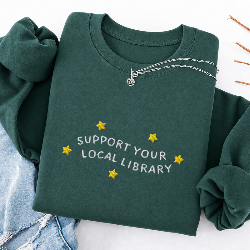 Embroidered Support Your Local Library Classic Crewneck Sweatshirt