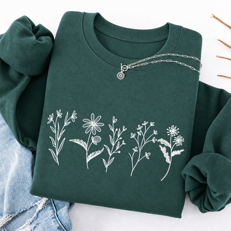 Embroidered Flower Lines Classic Crewneck Sweatshirt