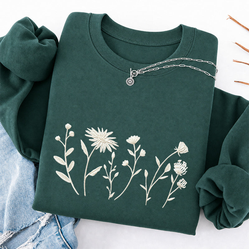 Embroidered Floral Cottagecore Classic Crewneck Sweatshirt