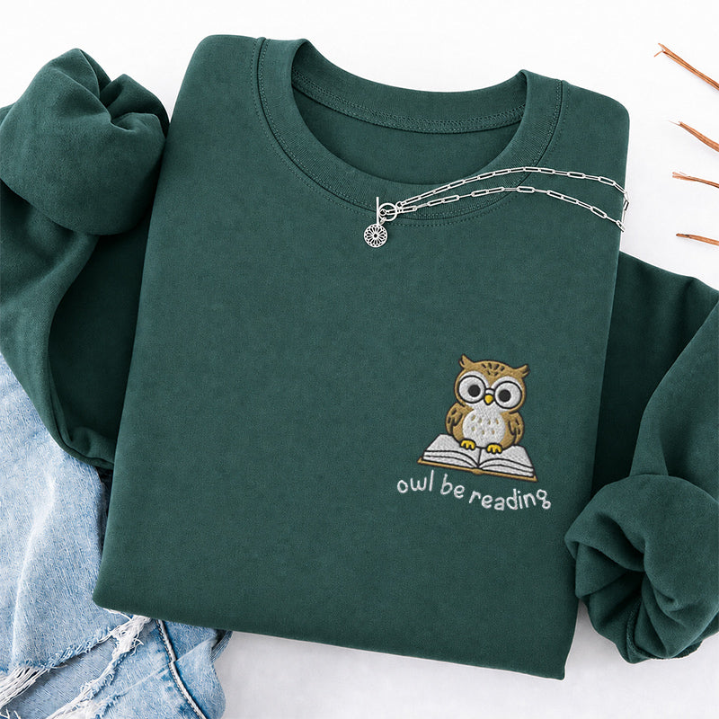 Embroidered Owl Be Reading Classic Crewneck Sweatshirt