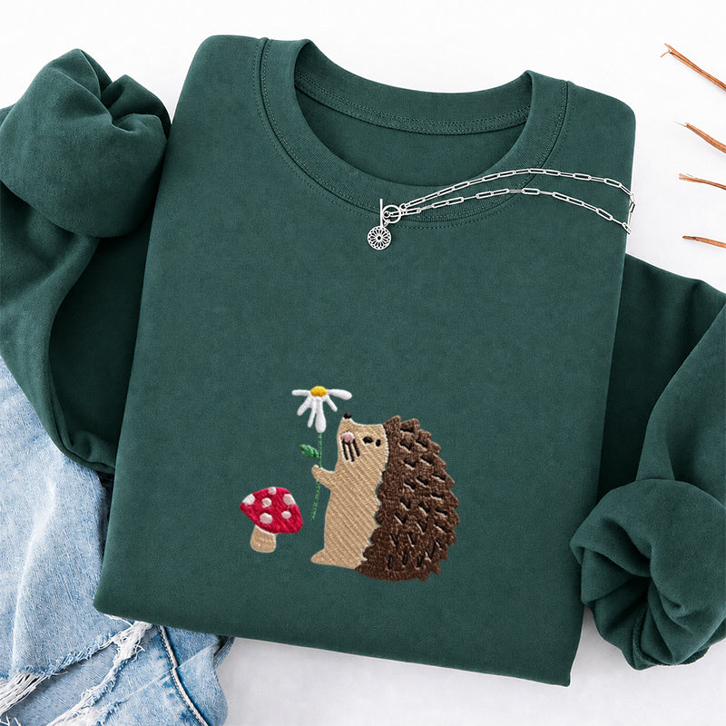 Embroidered Mushroom Hedgehog Classic Crewneck Sweatshirt
