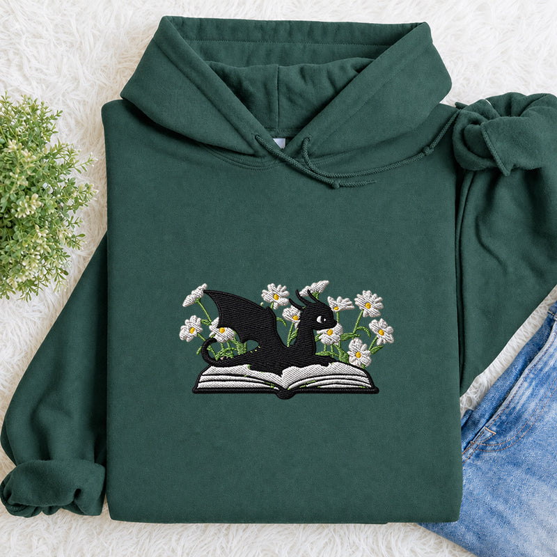 Embroidered Floral Dragon Book Classic Adult Unisex Hoodie