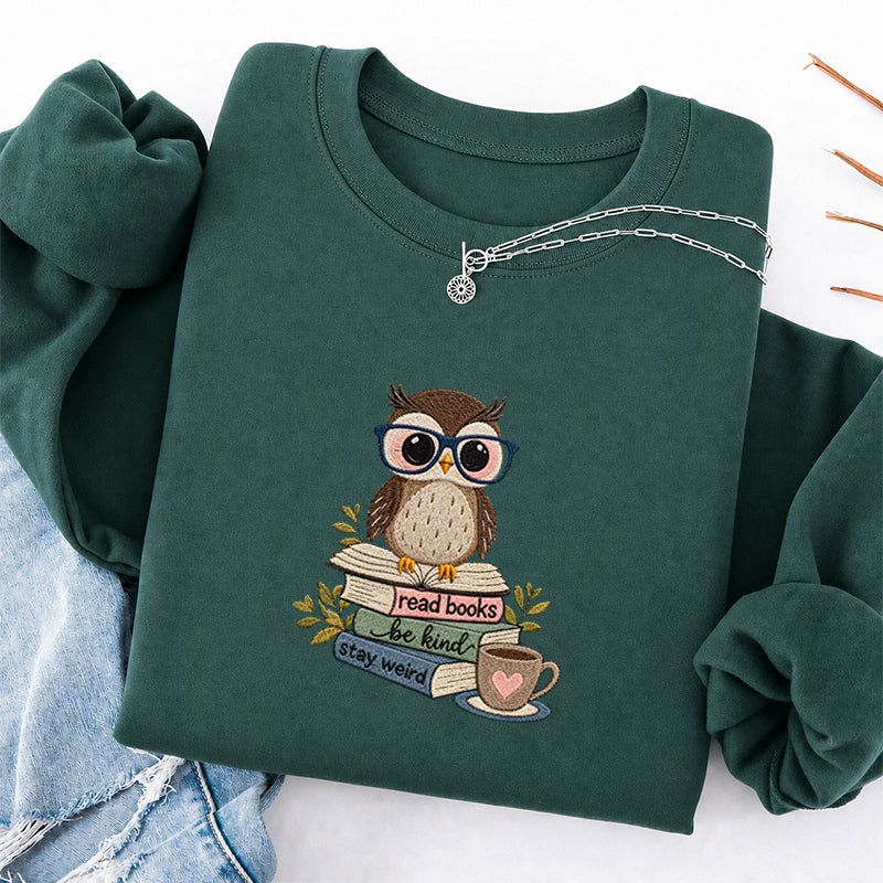 Embroidered Read Books Be Kind Owl Classic Crewneck Sweatshirt