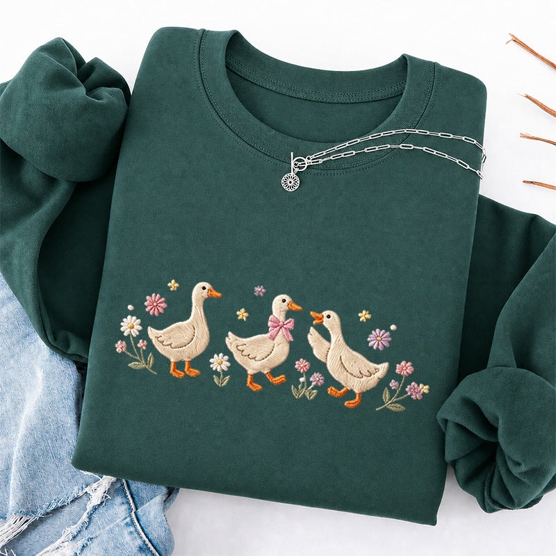 Embroidered Floral Goose Classic Crewneck Sweatshirt
