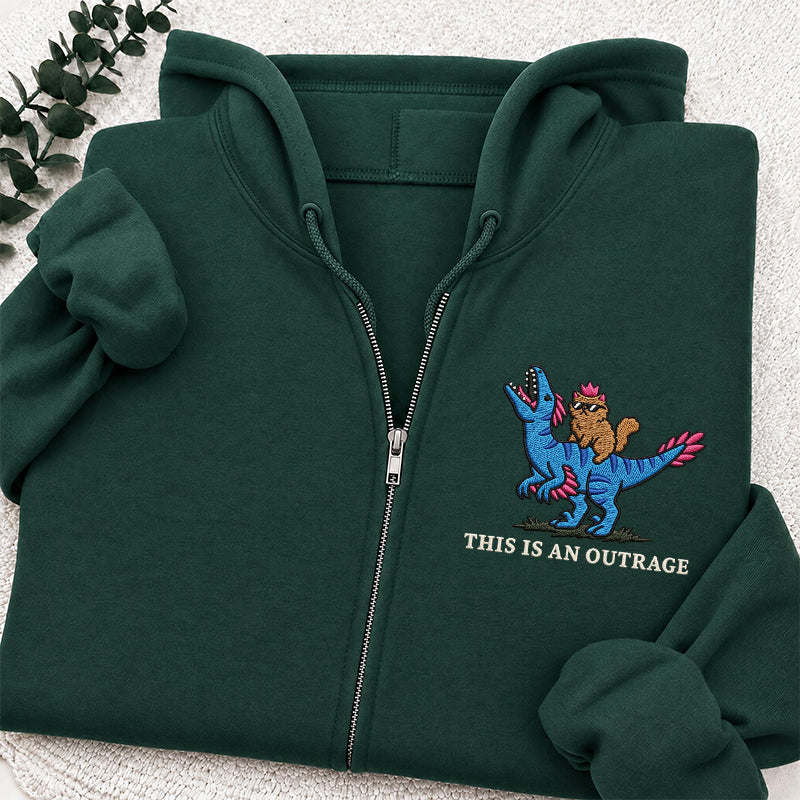 Embroidered This Is An Outrage Book Lover Classic Full Zip Hoodie