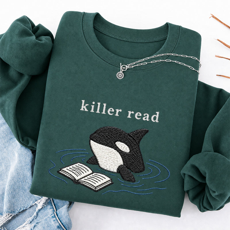 Embroidered Killer Read Orca Classic Crewneck Sweatshirt