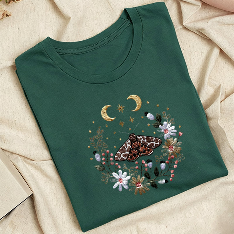 Embroidered Cottagecore Moth Classic Adult Unisex Crew Neck T-Shirt