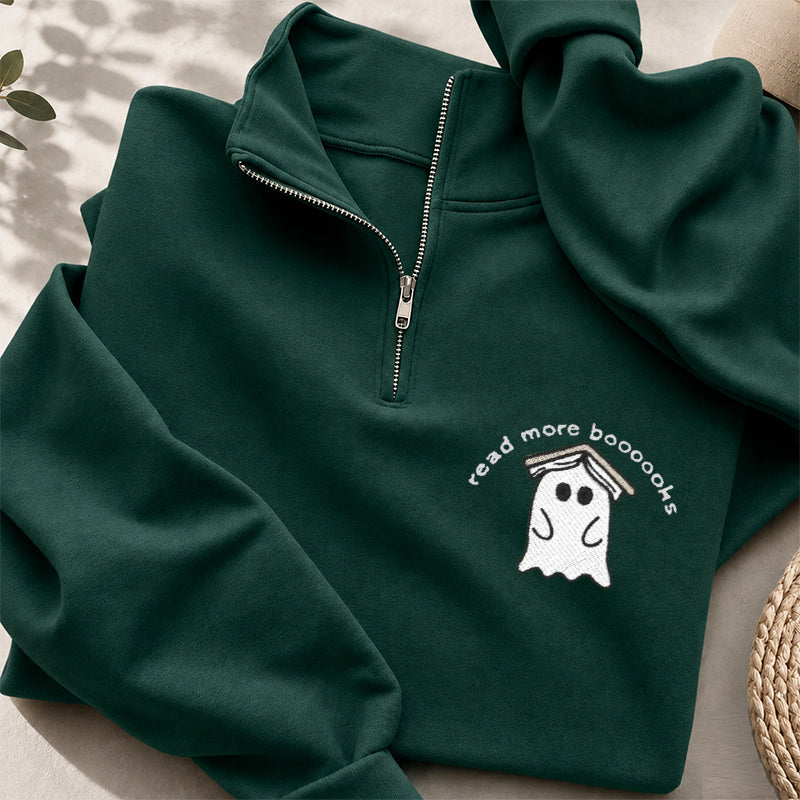 Embroidered Read More Boooooks Classic Quarter Zip Sweatshirt