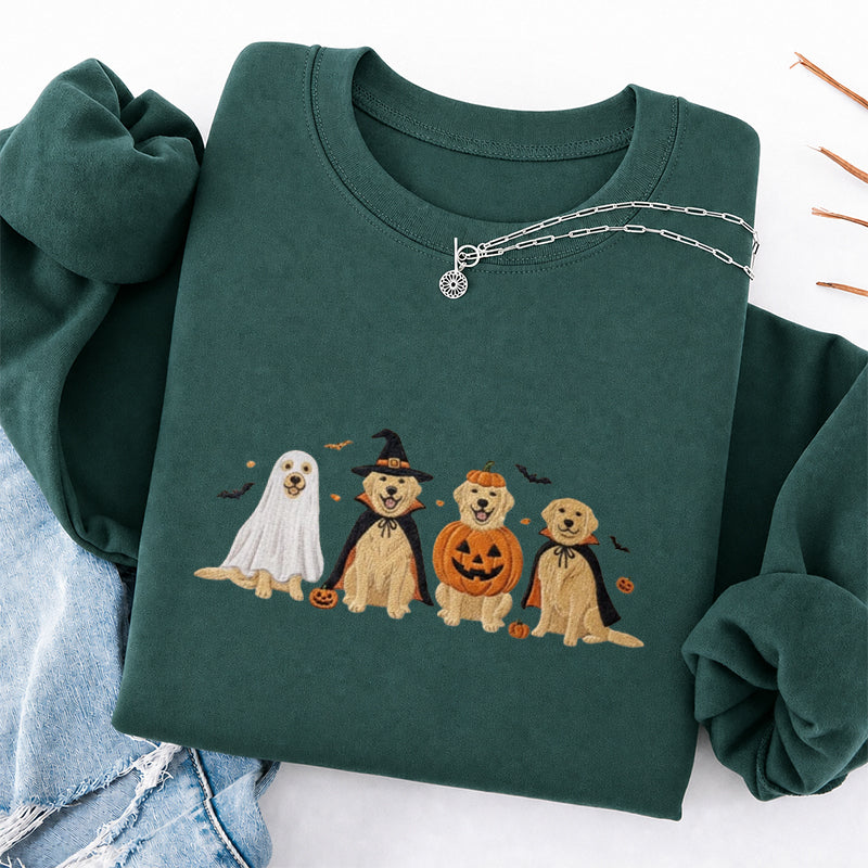 Embroidered Halloween Golden Retriever Classic Crewneck Sweatshirt