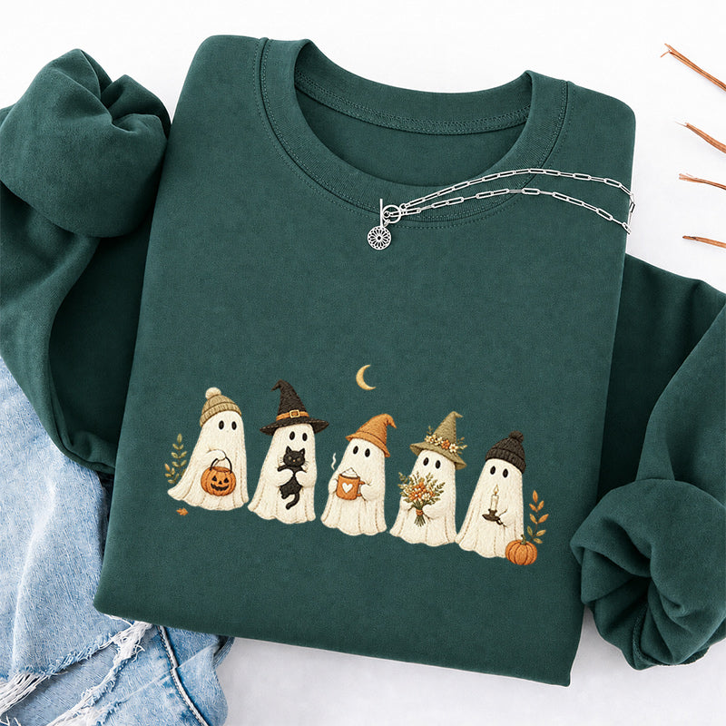 Embroidered Little Ghost Parade Classic Crewneck Sweatshirt