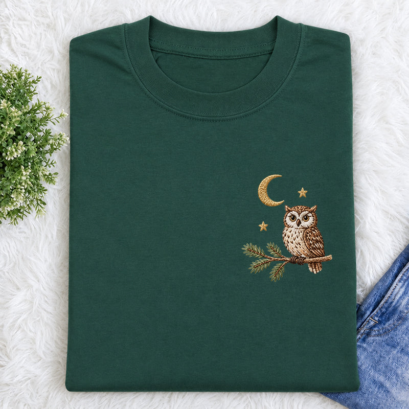 Embroidered Night Owl Classic Crew Neck T-Shirt