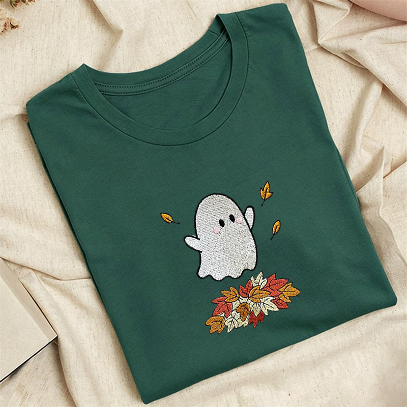 Embroidered Fall Ghost Classic Adult Unisex Crew Neck T-Shirt
